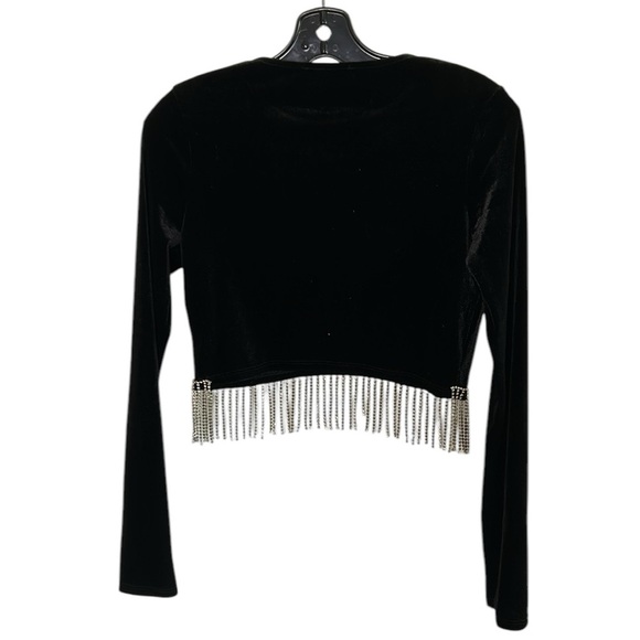 BEAR DANCE velvet crop top with rhinestone fringe . Black,like new! - Picture 2 of 11